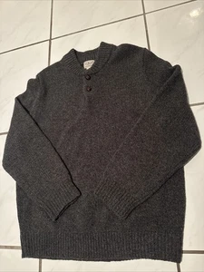 LL Bean 100% Lambswool Pullover Sz L 22x28 Gray Henley Ragg Sweater Grandpacore - Picture 1 of 11