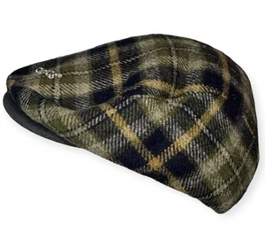 ADIDAS Snap Front Newsboy Hat Green Plaid Wool Tartan Flexfit Flat Cap M/L - Picture 1 of 7