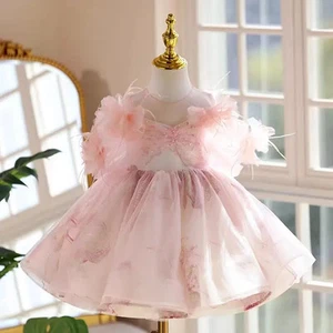 Elegant Pink Girl Dress Off Shoulder Princess Birthday Party Holiday Ball Gown - Picture 1 of 7