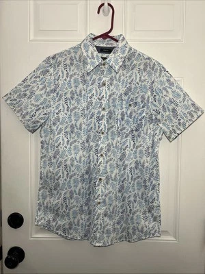 Lee Mens Size S Button Up White Blue Tropical Front Pocket Shirt Top EUC - Image 1 of 4