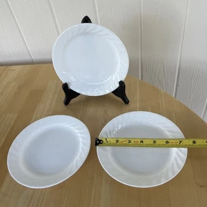 Corelle Swirl Enhancements Bread Dessert Salad Plates Solid White Swirl 7" SET 3 - Picture 1 of 4