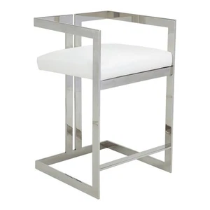 Pangea Home Kenzie 23.6" Stainless Steel Counter Stool in White/Silver - Picture 1 of 2