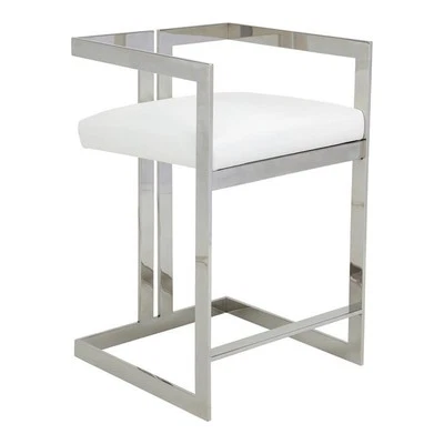 Pangea Home Kenzie 23.6" Stainless Steel Counter Stool in White/Silver - Image 1 of 2