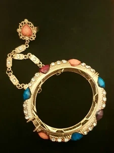 Indian Pakistani Openable Kangan Bangal, stones and pearls, Size 2.6.. with ring - Picture 1 of 3