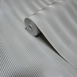 Embossed Satin Taupe cream vertical lines faux fabric textured modern Wallpaper - Picture 1 of 16