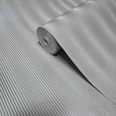 Embossed Satin Taupe cream vertical lines faux fabric textured modern Wallpaper - Image 1 of 4