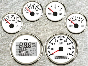 6 Gauge Set with Senders 85MM GPS Speedo Tacho Fuel Temp Volt Oil Pressure White - Picture 1 of 8