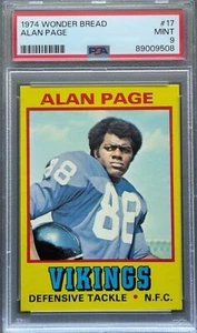1974 Topps Wonder Bread Football #17 ALAN PAGE PSA 9 VIKINGS Pop 21 - 5 higher! - Picture 1 of 2