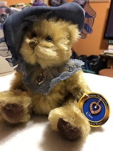 VINTAGE 2000 BRASS BUTTON BEARS W/Tags DIAMOND CELINE WITH REAL DIAMOND PENDANT - Picture 1 of 12