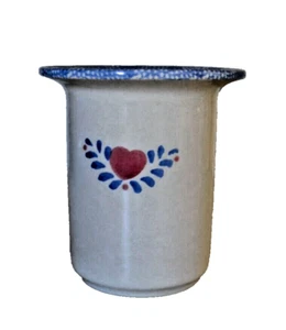Runde Keramik Keramik Topf Vase Glas - Elfenbein mit blauem Rand - 4,5" ca. x 6,5" H - Bild 1 von 4
