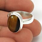 Gift For Her Natural Tiger'S Eye Cocktail Woman Gift Ring Size Q 925 Silver W8