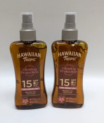 2 x HAWAIIAN Tropic Glowing Protection Dry Oil Spray SPF15 200ml - Image 1 of 4