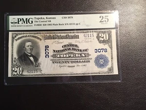 20.00 National bank note Topeka Kansas PMG 25 very fine rust lightened 1902 - Picture 1 of 2