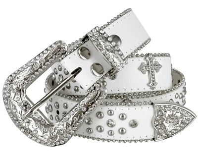 Rhinestone Western Cowgirl Bling Studded Design Cross Concho Belt 1-1/2" (38mm) - Image 1 of 4