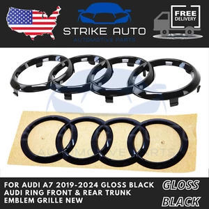 For Audi A7 2019-2024 Gloss Black Audi Ring Front & Rear Trunk Emblem Grille New - Picture 1 of 1