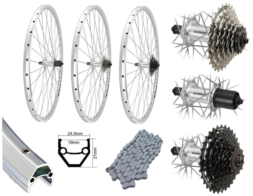 28 Zoll Hinterrad Hohlkammer Kassette Kette Shimano TX500 7-Fach 8-Fach silber - Bild 1 von 1