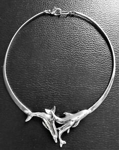 RARE  KABANA STERLING SILVER TRIPLE DOLPHIN COLLAR NECKLACE