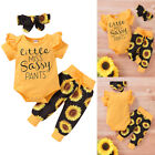 3PCS Newborn Baby Girl Clothes Letter Romper Jumpsuit Tops Pants Headband Outfit