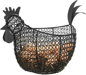 MyGift Aesthetic Black Metal Wire Chicken-Shaped Egg Storage Basket