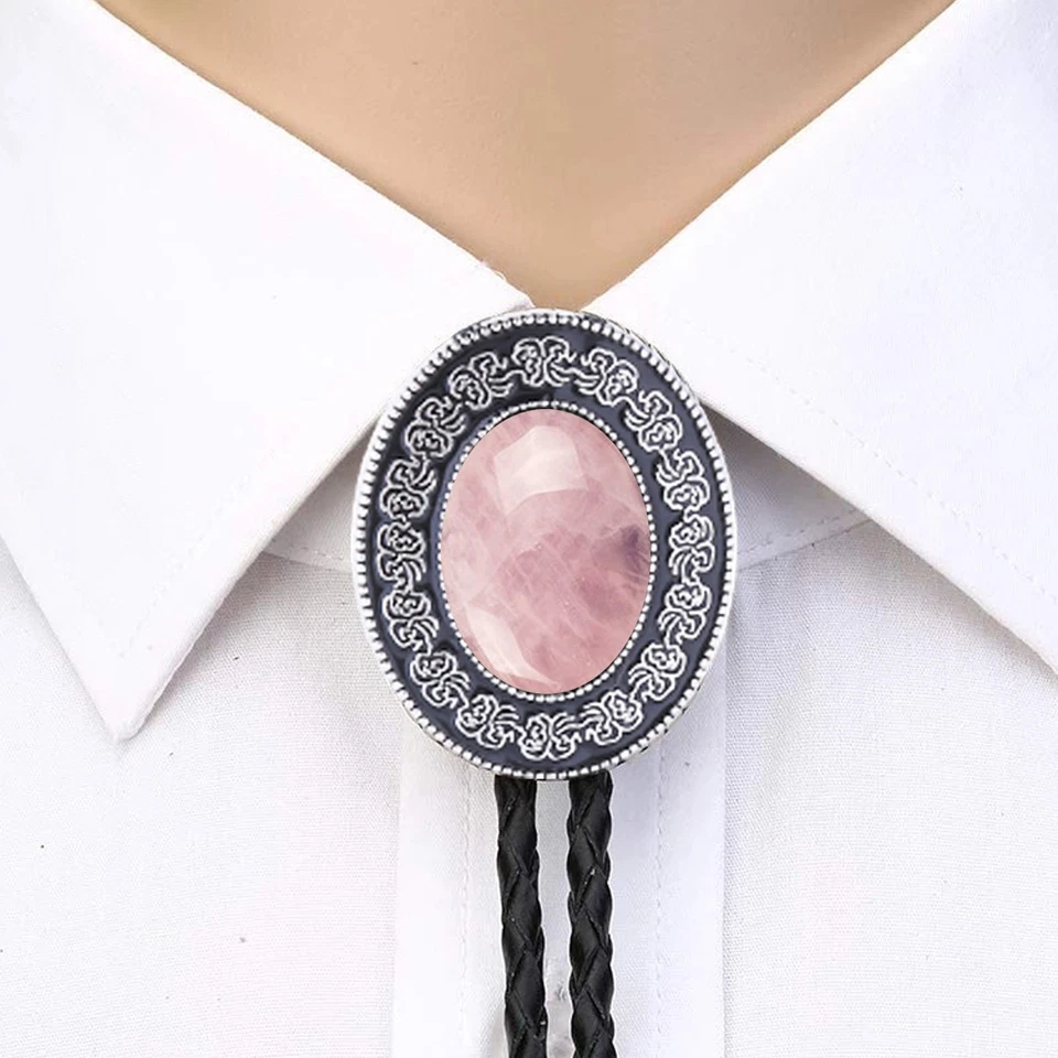 Collar de boda con corbata bolo de piedra de cristal rosa para hombre padrino vaquero occidental Foto 1 de 1