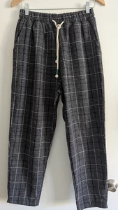 Pantaloni streetwear giapponesi Kidorima grigi pesanti a quadri pull on taglia XL - Foto 1 di 13