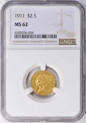1911 INDIAN HEAD $2.5 QUARTER EAGLE GOLD NGC MS62 - Image 1 of 3