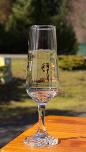 1988 Winter Olympic Torch Drinking Glass 8 1/8" Tall Stemware Gold Rim Detailing - Picture 1 of 5