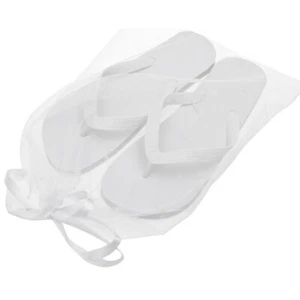 White Wedding Flip Flops with FREE Organza Bags- Bulk Buy 20 - 100 - Pairs + lot - Picture 1 of 9