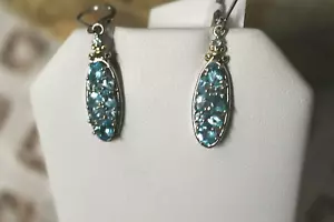 Madagascar Paraiba Apatite Lever back earrings 14k YG and Platinum/SS 2.90 cts - Picture 1 of 6