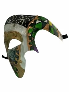 Men's Phantom Green Harlequin Large Mardi Gras Masquerade Mask - Picture 1 of 4