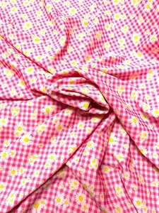 4 METRES GOOD QUALITY DAISY FLORAL & GINGHAM SCUBA CREPE JERSEY STRETCH FABRIC - Picture 1 of 5