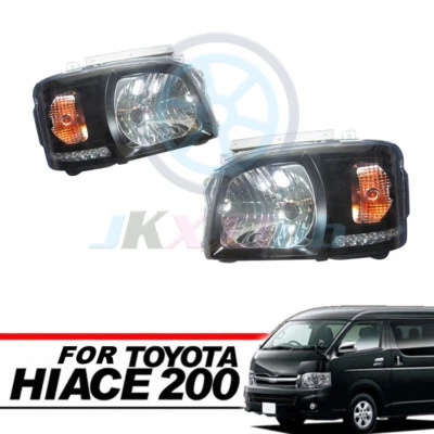 Clear Lens Black Base DRL HeadLight Lamp Fit For Toyota Hiace 200 Van 2005-2010 - Image 1 of 4