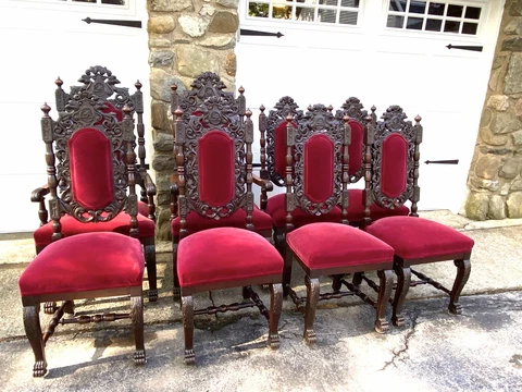 SET OF 8 CARVED MAHOGANY VICTORIAN DINING CHAIRS Cover