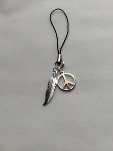 Peace Sign Feather Cell Phone Charm Strap Dangle Mirror Hanging Pendant Decor - Photo 1 sur 4