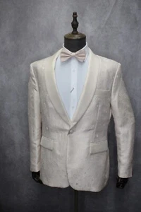 Blazer de fiesta de graduación de diseñador floral crema T.R para hombre - Imagen 1 de 5