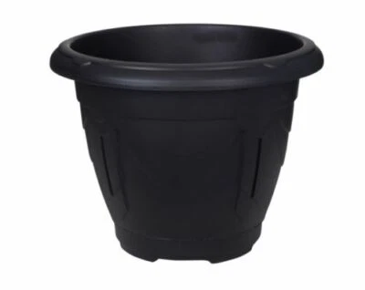 WHITEFURZE Black Round Venetian Pot Decorative Plastic Garden Flower Planter Pot 24cm