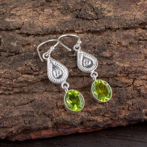Peridot Gemstone 925 Sterling Silver Handmade Jewelry Partywear Earrings 1.70" - Picture 1 of 6