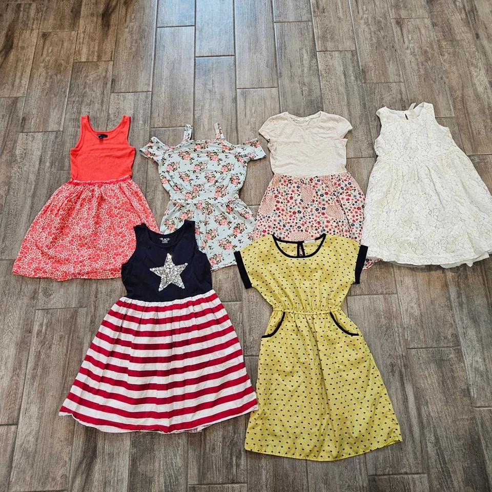 Gap Kids 女孩连衣裙 10 码 6 件装混合品牌休闲花边花卉夏季 — 第 1/4 张图片