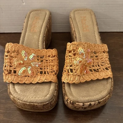 Sandalia Mudd Vintage Y2K Plataforma Corcho Talla 8M Henny Naranja Floral Años 90 Gruesa Foto 1 de 4
