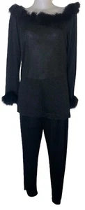 Vtg 90s Womens Black Sheer Feather 2 Piece Pants Set Vampy Gothic Witchy Sz 14 - Picture 1 of 5