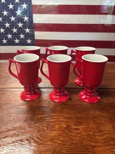 6er Set Vintage Hall Keramik roter Sockel irische Kaffeetassen #1272 USA - Bild 1 von 4