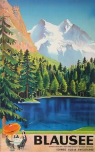 LAUBI BLAUSEE BERNER OBERLAND SCHWEIZ SUISSE SWITZERLAND 1955 VINTAGE POSTER - Afbeelding 1 van 1