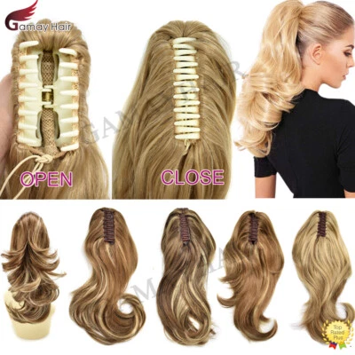 Jaw Ponytail Clip in Hair Extension Claw Pony Tail Wavy Hair Piece As Human 14" - Image 1 of 4
