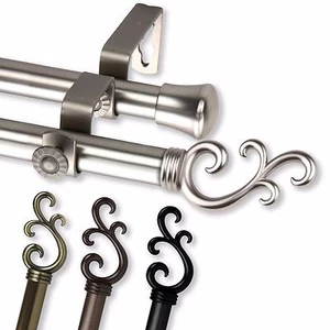 Wave 3/4” Adjustable Drapery Double Curtain Rod 28"-170" (4 sizes, 4 colors) - Picture 1 of 13