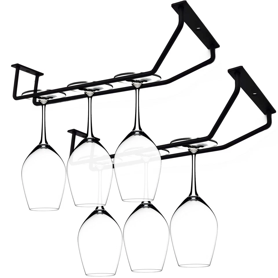Juego de 2 estantes colgantes para copas de vino negro de 10,8 pulgadas Foto 1 de 4