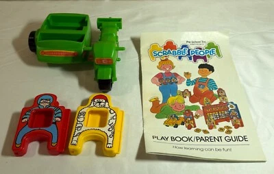 Peças de jogo vintage Scrabble People - Motocicleta, carro lateral e pessoas - 1984 - Imagem 1 de 2