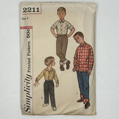 1950s Simplicity UNCUT Sewing Pattern 2211 Boys Shirt and Pants Size 3 - Image 1 of 2