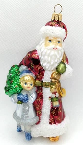 Glassware Art Studio Santa And Child Glass Blown Ornament Hand Painted Poland - Picture 1 of 14