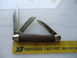 Vintage 4" Camillus New York USA 3 Blade Pocket Knife, dark brown, Carbon steel - Picture 1 of 12