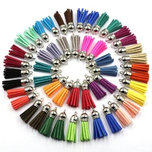 10 Pcs Faux Suede Tassel Decoration Silver End 27 Colour 35-37mm (FIND-T002-A) - Picture 1 of 57